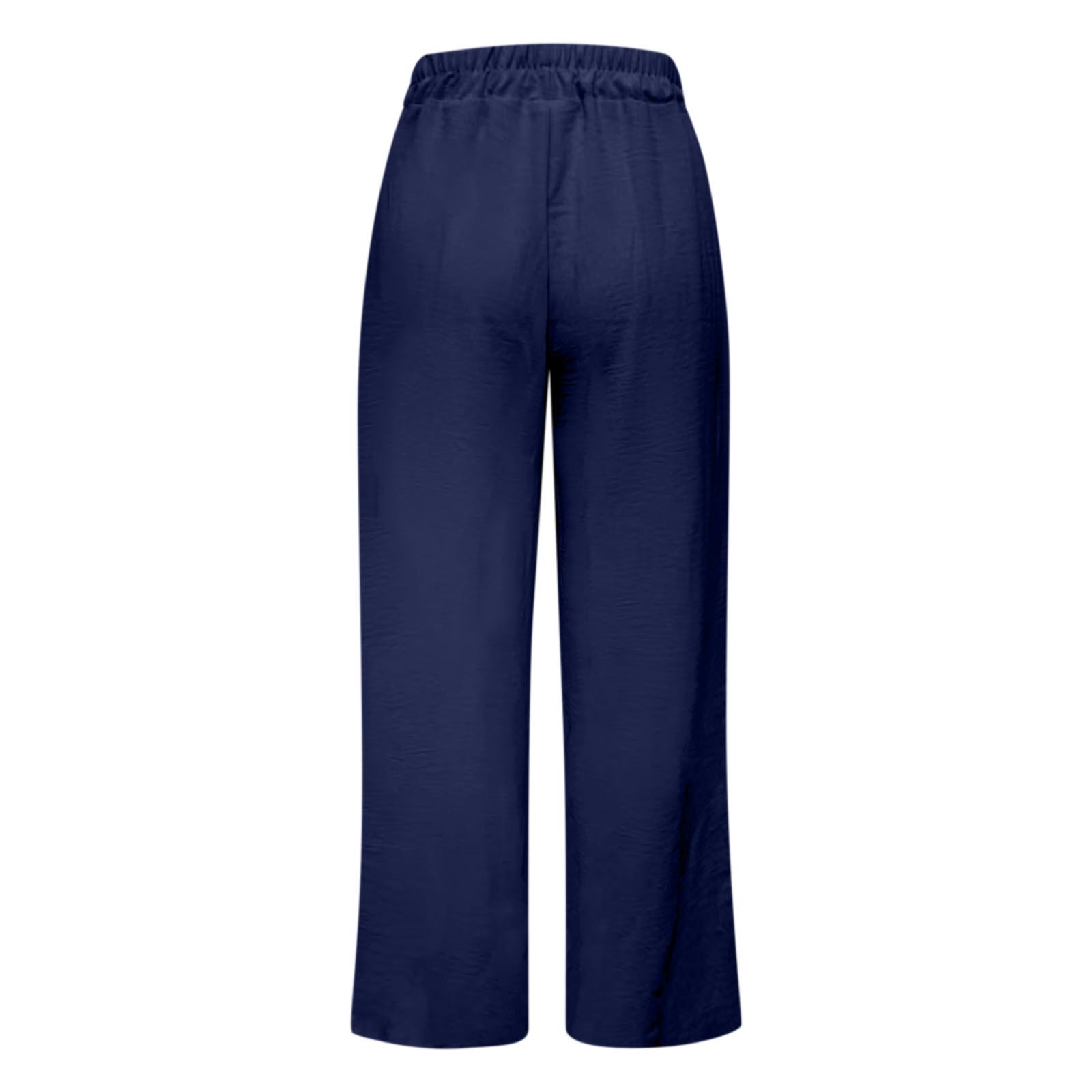 thumbnail image 4 of Pantalones palazzo de cintura alta y pierna ancha para mujer: ligeros, con cordón en la cintura, bolsillos, pantalones casuales de verano., 4 of 5